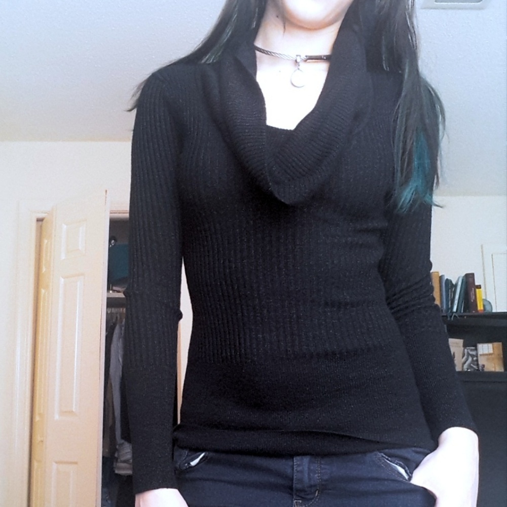 Sparkly black cowl neck sweater